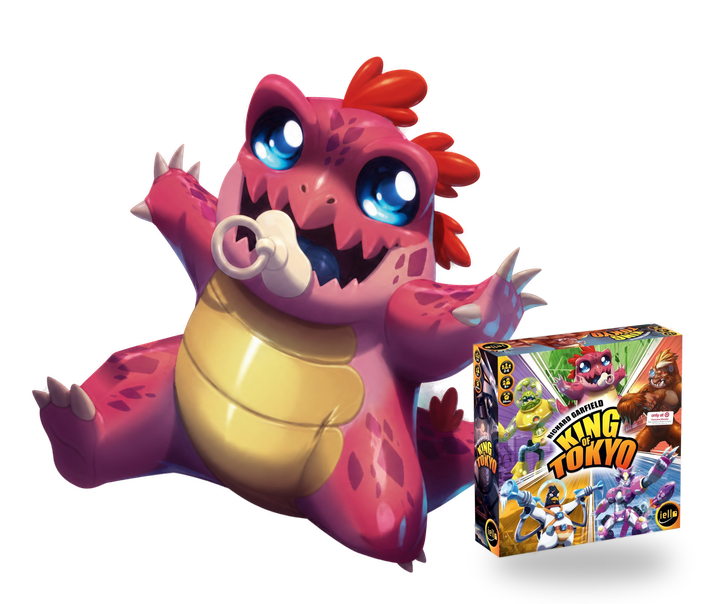 Baby Gigazaur with the King of Tokyo board game box